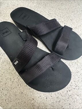 Teva Black Ribbed Double-Strap Slide Sandals